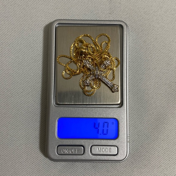 Gold Plated 925 Sterling Silver Necklace w Gold & Silver Two-Tone Cross Pendant - Picture 7 of 7